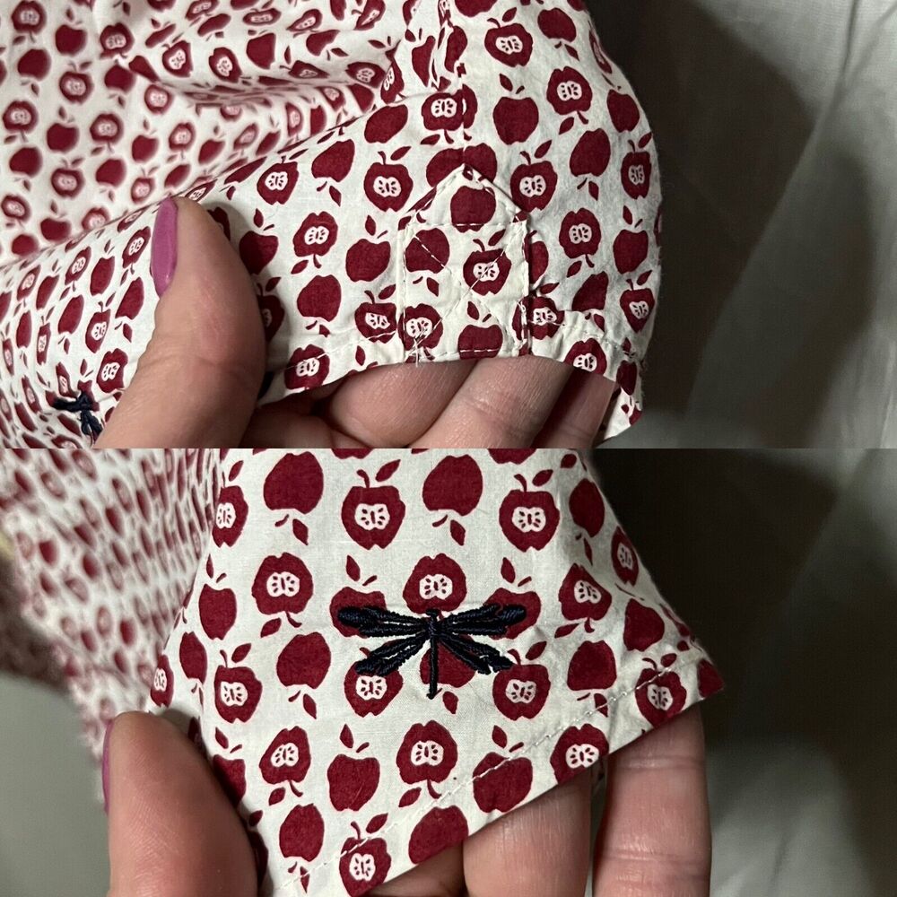 Talbots Red & White Apple Pattern Button Up Shirt with Convertible Sleeves Sz 12 - Picture 12 of 15